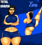 angry ass big_ass big_breasts black_hair breasts cartoon_network eva_(tdi) gym hips jay-marvel pants ponytail thick_thighs total_drama_island wide_hips
