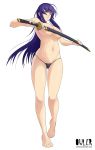 1girl blue_hair breasts busujima_saeko female_only highschool_of_the_dead owler solo solo_female sword topless weapon
