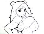  1girl adventure_time animal_hat big_breasts breast_expansion breasts fionna_the_human jay-marvel looking_at_viewer looking_back solo 