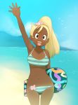 bikini blonde_hair dark_skin happy miu_(artist) ocean swimsuit tan