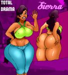 ass big_ass big_breasts black_eyes breasts cartoon_network dark-skinned_female hips hourglass_figure jay-marvel pants purple_hair sierra_(tdi) thick_ass thick_legs thick_thighs total_drama_island wide_hips
