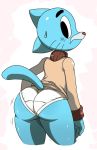  ass big_ass blue_fur cat clothed clothing fangs feline girly gumball_watterson looking_at_viewer looking_back male solo sssonic2 the_amazing_world_of_gumball tight_clothing underwear wide_hips young  