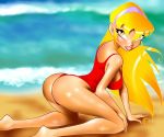 1girl ass beach blonde_hair female female_only highleg_swimsuit non-nude one-piece_swimsuit stella stella_(winx_club) swimsuit winx_club zfive