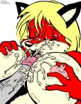 atariboy big_breasts breasts busty_mindy_(atariboy) canine closed_eyes cum cum_in_cleavage cum_on_face female fox furry nipples nude original original_character paizuri penis plain_background pussy