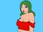 1girl blue_background blue_eyes breast_expansion breasts female_only gif green_hair hyper hyper_breasts hyper_nipples jacques00 lactation nipples simple_background tagme