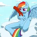  anus blue_skin breasts cloud dildo equine female friendship_is_magic grin horse horse_penis_dildo my_little_pony nude pony pussy rainbow_dash slypon tail wings 