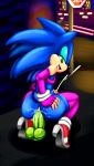  anal anal_insertion anal_masturbation anal_penetration anthro anus ass big_ass blue_hair color cum cumshot dildo girly green_eyes hair hedgehog insertion looking_back male masturbation orgasm penetration sega sex_toy skimpy smile solo sonic_(series) sonic_the_hedgehog testicles thecon 