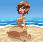  ass beach condom covering_breasts feet nevarky nude ocean original wide_hips 