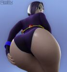  3d 3d_(artwork) ass ass_grab big_ass big_ass blender_(software) blue_hair dc_comics goth goth_girl large_ass leotard looking_at_viewer looking_back low-angle_view pale-skinned_female pale_skin rachel_roth raven_(dc) smitty34 superheroine tagme teen_titans thick_ass thick_thighs 