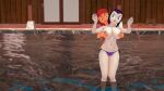  artist_request big_breasts bikini_bottom dc_comics dc_comics grope groping groping_from_behind partially_submerged pool raven_(dc) starfire teen_titans topless wading 