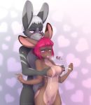 1girl anthro bodily_fluids breast_milking breasts cum duo ears_up furry genital_fluids high_res lactating lagomorph leporid male male/female mammal marshmallow-ears narrowed_eyes rabbit standing text wet 