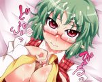  1girl bespectacled blush breasts censored cum cum_on_body cum_on_face cum_on_glasses cum_on_upper_body facial glasses green_hair heart heart-shaped_pupils ikue_fuuji kazami_yuuka nipples paizuri penis pointy_ears red_eyes short_hair solo symbol-shaped_pupils touhou uncensored 