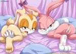  anthro anus ass babs_bunny bbmbbf bed bent_over butt cream_the_rabbit crossover female lagomorph looking_at_viewer looking_back palcomix pillow presenting presenting_hindquarters pussy rabbit sega smile sonic_(series) spread_pussy spreading tiny_toons warner_brothers wet wet_pussy young yuri 