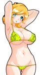  1girl :p aqua_eyes arms_up bikini blonde_hair blue_eyes brabuster brabustersystem breasts cookie_(magutan) gif green_swimsuit huge_breasts magutan navel original polka_dot polka_dot_swimsuit short_hair solo swimsuit tongue tongue_out yellow_swimsuit 