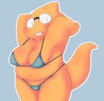 1_girl 1girl 2020s 2021 adorable alphys alphys_(undertale) anthro anthro_only aruput aruput_ut belly big_breasts bikini bikini_bottom bikini_top blue_background blue_bikini blue_bikini_bottom blue_bikini_top blush breasts buckteeth chubby_anthro chubby_female cleavage clothed clothing cute eyewear female female_anthro female_only front_view glasses hands_behind_head lizard lizard_girl lizard_tail looking_at_viewer monster monster_girl navel neutral_expression non-mammal_breasts portrait reptile reptile_girl reptile_tail scales scalie shortstack simple_background skimpy slightly_chubby solid_color_background solo solo_anthro solo_female string_bikini swimwear tail teeth thick_tail thick_thighs three-quarter_portrait three-quarter_view undertale undertale_(series) wide_hips yellow_body yellow_scales yellow_skin