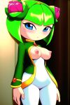  1girl ai_generated alien alien_girl blue_eyes blush breasts breasts_out cosmo_the_seedrian female green_hair looking_at_viewer medium_breasts mobians.ai nipples no_bra plant plant_girl seedrian sega short_hair solo sonic_the_hedgehog_(series) sonic_x standing 