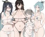  4girls aged_down aqua_hair areola_slip ass_visible_through_thighs bare_shoulders big_breasts bikini black_bikini black_hair blush braid breasts cameltoe clothes_writing cloud_retainer_(genshin_impact) collarbone covered_nipples cowboy_shot crossed_arms earrings eyepatch_bikini fang genderswap genderswap_(mtf) genshin_impact girl_sandwich glasses gradient_hair groin guizhong_(genshin_impact) hair_ornament hairpin hand_on_another&#039;s_head high_res highleg highleg_bikini jewelry long_hair looking_at_viewer madame_ping_(genshin_impact) medium_breasts motion_lines multicolored_hair multiple_girls navel nipio one_eye_closed open_mouth parted_bangs parted_lips purple_eyes red-framed_eyewear sandwiched semi-rimless_eyewear simple_background sketch skin_fang standing stomach swimsuit tassel tassel_earrings thigh_gap thighs under_boob v-shaped_eyebrows wavy_mouth white_background white_bikini zhongli_(genshin_impact) 