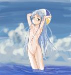  ball beachball blue_hair blush flat_chest green_eyes index long_hair megane_chuu nude ocean to_aru_majutsu_no_index 