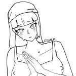 1girl black_and_white blush blush_lines eyebrows_visible_through_hair female_focus female_only horny in_heat kiaradraws my_story_animated nipples simple_background star_(symbol) stellar_(my_story_animated) sweat sweating white_background