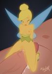  1boy 1girl blonde_hair erection fairy fairy_wings male_human mostly_nude no_bra no_panties penis peter_pan pussy pussy_juice size_difference tinker_bell wings 