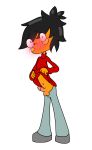  1boy 1male black_hair blush clothes clothing clothing_lift cosmodore male orange_body orange_skin penis red_sweater solo_male sweater sweater_lift you_will_never_find_the_bodies youtube 