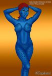  big_breasts blue_skin commission looking_at_viewer mutant mystique nude_female raven_darkholme red_hair shapeshifter thicc x-men x-men:_first_class yellow_eyes zugalewd zugalov 