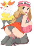  1girl 2_girls anthro ass bag big_ass big_ass big_breasts big_breasts black_panties blonde_hair boots braixen breasts bubble_ass bubble_butt hat huge_ass huge_ass huge_breasts juicy_ass kabeume looking_at_viewer looking_back nintendo nipple_bulge on_knees panties perfect_ass pokemon pokemon_xy red_skirt serena_(pokemon) sexy sexy_ass sexy_body sexy_pose shoes sideboob skirt sneakers standing stockings sunglasses_on_head thick_thighs thighs upskirt 