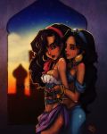 2_girls aladdin_(series) crossover disney ehryel esmeralda gypsy multiple_girls princess_jasmine the_hunchback_of_notre_dame