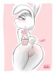 1girl anthro anus ass blush cupcake disney furry jizoku judy_hopps nude presenting pussy rabbit zootopia