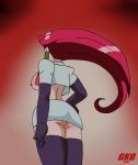  2017 ass big_breasts breast_out breast_out_of_clothes breasts_out breasts_out_of_clothes clothed clothed_female from_behind game_freak gkg hand_on_hip huge_breasts humans_of_pokemon jessie_(pokemon) long_hair musashi_(pokemon) nintendo non-nude pink_hair pokemon pokemon_(anime) pokemon_(game) porkyman pose sideboob team_rocket viewed_from_behind 