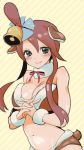  1girl bare_shoulders bell blue_eyes breasts brown_hair chorimokki cleavage fuuro_(pokemon) gym_leader hair_ornament large_breasts nintendo pokemon solo 