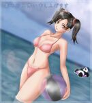  1041_(toshikazu) alluring beach beachball bikini inner_tube ling_xiaoyu namco panda panda_(tekken) tekken tied_hair twin_tails water 