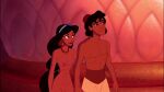  1boy 1girl abs aladdin aladdin_(series) alluring attractive_male breasts clothed_male_nude_female disney female_abs female_frontal_nudity female_nudity fit_female handsome_male nipples princess_jasmine shirtless_male voluptuous 