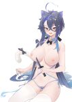  1girl 1girl 1girl ahoge alternative_costume animal_collar animal_ears azur_lane big_breasts bikini black_bow blue_hair bow breasts clothing collar fake_animal_ears foch_(azur_lane) hair_between_eyes high_resolution holding holding_knife knife kuroja legwear long_hair multicolored_hair nipples open_mouth red_eyes revealing_clothes simple_background stockings string_bikini swimsuit tail tail_bow tail_ornament two-tone_hair very_high_resolution very_long_hair white_background white_bikini white_legwear white_swimsuit white_tail 