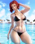 1girl 3d absurd_res big_breasts bikini black_widow breasts clothed_female comic_book_character female_focus female_only fit fit_female high_res marvel mature mature_female natasha_romanoff necklace nemesis_3d red_hair shiny_skin short_hair solo_female solo_focus superheroine tagme thick_thighs thighs