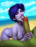 1boy 1girl areola beach beast_boy big_breasts breasts cum cum_on_face cumshot dc_comics erection evulchibi facial fellatio garfield_logan huge_cock looking_at_viewer male male/female nipples nude open_mouth oral penis rachel_roth raven_(dc) straight teen_titans tongue tongue_out