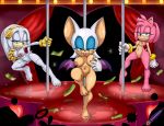  3girls amy_rose animal_ears big_breasts blue_eyes breasts fang furry green_eyes hair long_hair monotreme multiple_girls nude pink_hair pussy rouge_the_bat short_hair smile sonic_(series) stripper_pole tail white_hair wings zeta_the_echidna 