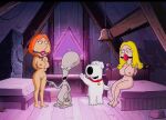  american_dad ball_gag bondage breasts brian_griffin crossover erect_nipples family_guy francine_smith lois_griffin nude roger_(american_dad) shaved_pussy thighs 