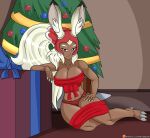  bedroom_eyes brown_eyes brown_skin christmas christmas_outfit christmas_tree claws final_fantasy final_fantasy_xii fran headdress high_heels horny_face long_hair milf nails naughty_face niku rabbit_ears rabbit_girl ribbons sexy sexy_ass sexy_body sexy_breasts sexy_pose smirk white_hair 