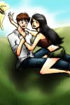 asian asian_female black_hair breasts brown_hair cartoon_network cody_(tdi) female heather_(tdi) hourglass_figure long_hair male outdoors red_tank_top shorts tank_top thick_ass thick_legs thick_thighs total_drama_island