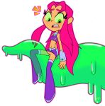  dc_comics dcau frozenzombie green_eyes looking_down nipple pink_hair pussy starfire teen_titans teen_titans_go tentacle torn_clothes transparent_background 