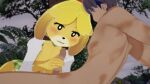 16:9 1boy 1boy1girl 1girl animal animal_crossing animal_ears animal_nose anime blush canine canine_humanoid completely_nude_male female_anthro forest handjob hentai human_on_anthro isabelle_(animal_crossing) looking_at_penis looking_pleasured male_human outside partially_clothed penis penis_grab penis_tip video_game video_game_character video_games
