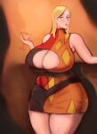 blonde_hair blue_eyes cleavage_cutout gigantic_ass gigantic_breasts hourglass_figure milf osama_ranking queen_hilling sexy shinyglute
