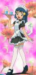  1girl blue_eyes blue_hair clothed creatures_(company) dawn_(pokemon) female female_human female_only game_freak hat hikari_(pokemon) human humans_of_pokemon looking_at_viewer maid maid_apron maid_headdress maid_outfit maid_uniform nintendo pokemon pokemon_(anime) pokemon_(game) pokemon_black_and_white pokemon_bw pokemon_dppt short_dress solo standing stockings white_stockings 