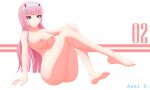  alluring areola ass axel_r. barefoot big_breasts blue_eyes breasts completely_nude darling_in_the_franxx hand_on_knee high_res horns legs long_hair nipples nude pink_hair pussy smile thick_thighs thighs voluptuous zero_two_(darling_in_the_franxx) 