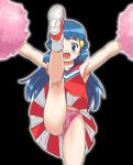  1girl bare_arms black_background blue_eyes blue_hair cheerleader cheerleader_outfit cheerleader_uniform clothed creatures_(company) dawn_(pokemon) female female_human female_only flashing game_freak hat hikari_(pokemon) human human_only humans_of_pokemon looking_at_viewer nintendo panties pantyshot pink_panties pokemon pokemon_(anime) pokemon_(game) pokemon_black_and_white pokemon_bw pokemon_dppt pom_poms raised_leg skirt skirt_lift sleeveless solo standing 