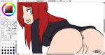  anus ass bottomless_female erin_fitzgerald hair_over_one_eye huge_breasts lab_zero_games long_hair looking_back ms_paint parasoul_(skullgirls) pussy red_hair skullgirls trno vaginal yellow_eyes 