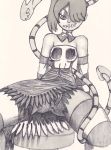  anus artist_request hair_over_one_eye leviathan_(skullgirls) monochrome no_panties sienna_contiello skullgirls squigly_(skullgirls) stitched_mouth striped_legwear striped_sleeves vaginal zombie_girl 