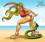 beach blonde_hair furry jilo lagomorph snake swimsuit
