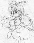 1girl big_breasts bloomers female_only mob_face monochrome notice_lines peacock_(skullgirls) praiz!_(artist) skullgirls topless topless_female traditional_media